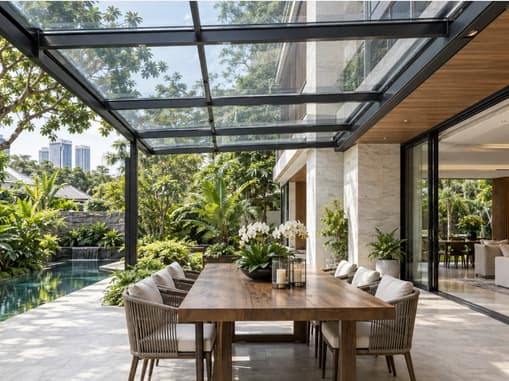 Outdoor living area - glass roofing
